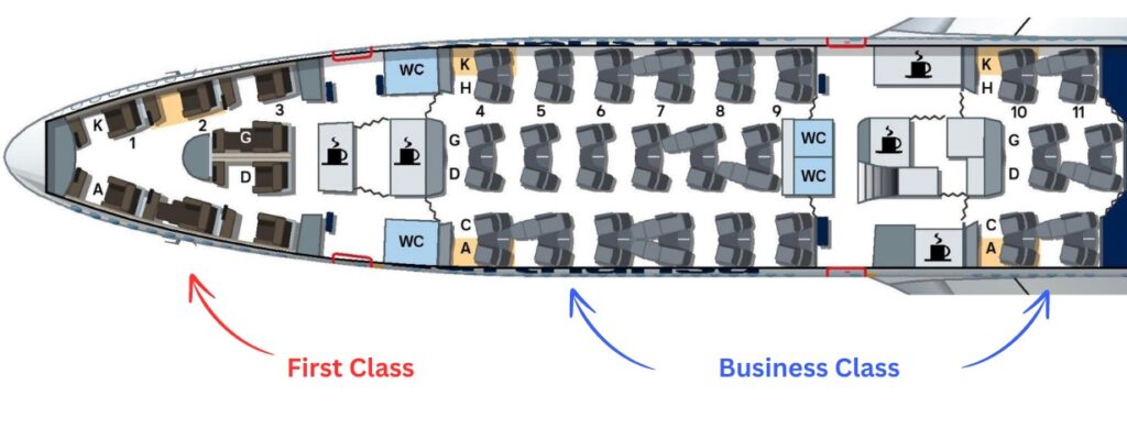 LH455 Lufthansa aircraft type First and business seat map