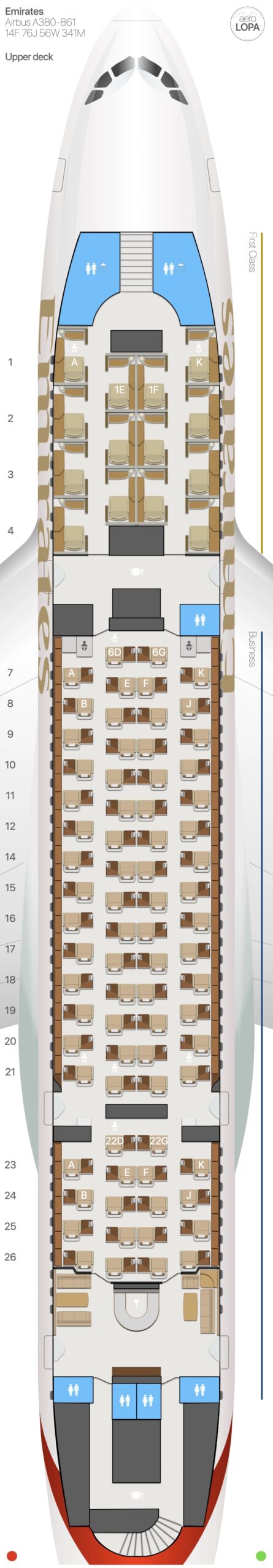 Emirates A380 800 seat Map Upper Deck