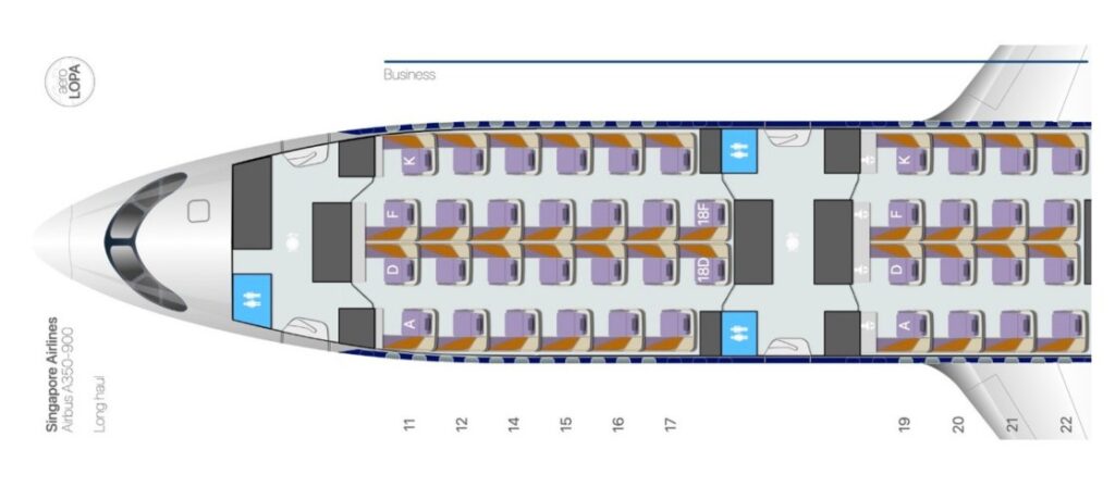 Singapore Airlines A350 900 Business Class Seat Map