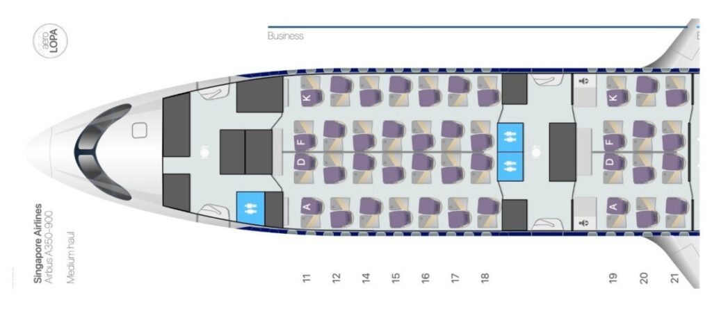 Singapore Airlines A350 900 Business Class Seat Map